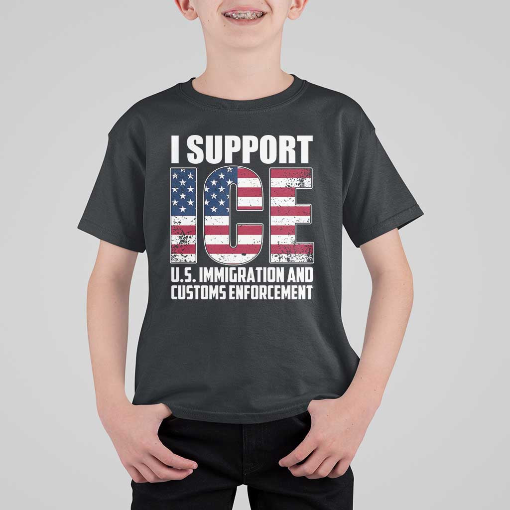 I Support ICE Patriotic Law Enforcement American Flag T Shirt For Kid