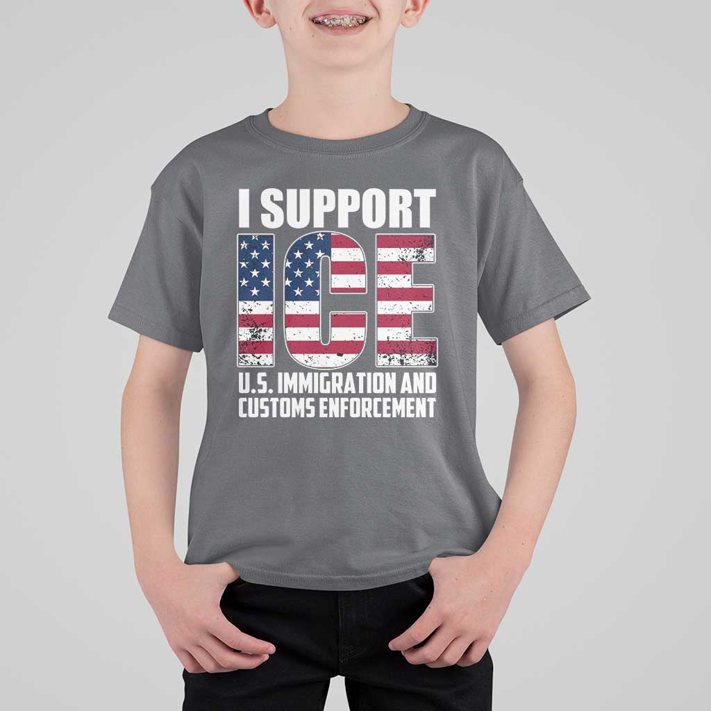 I Support ICE Patriotic Law Enforcement American Flag T Shirt For Kid