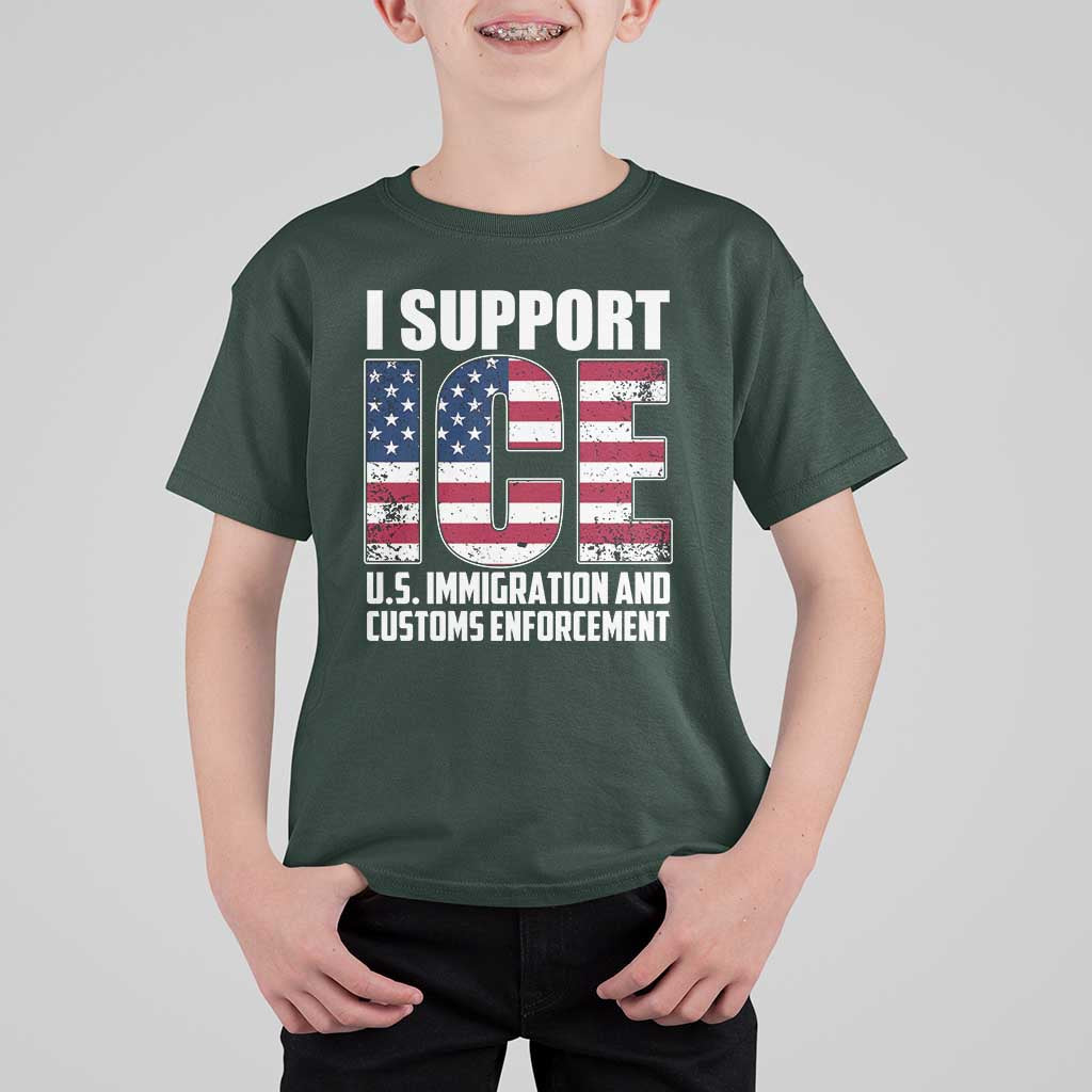 I Support ICE Patriotic Law Enforcement American Flag T Shirt For Kid