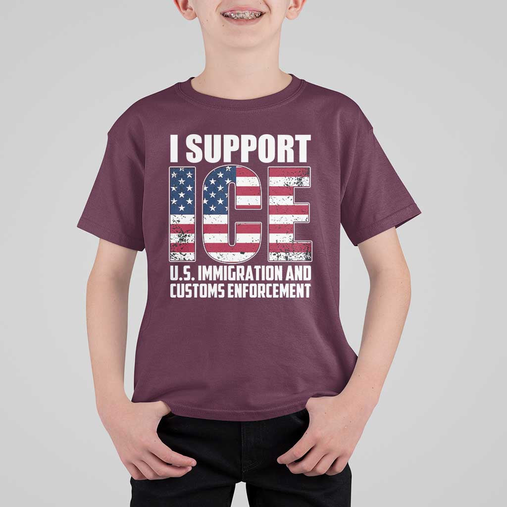 I Support ICE Patriotic Law Enforcement American Flag T Shirt For Kid