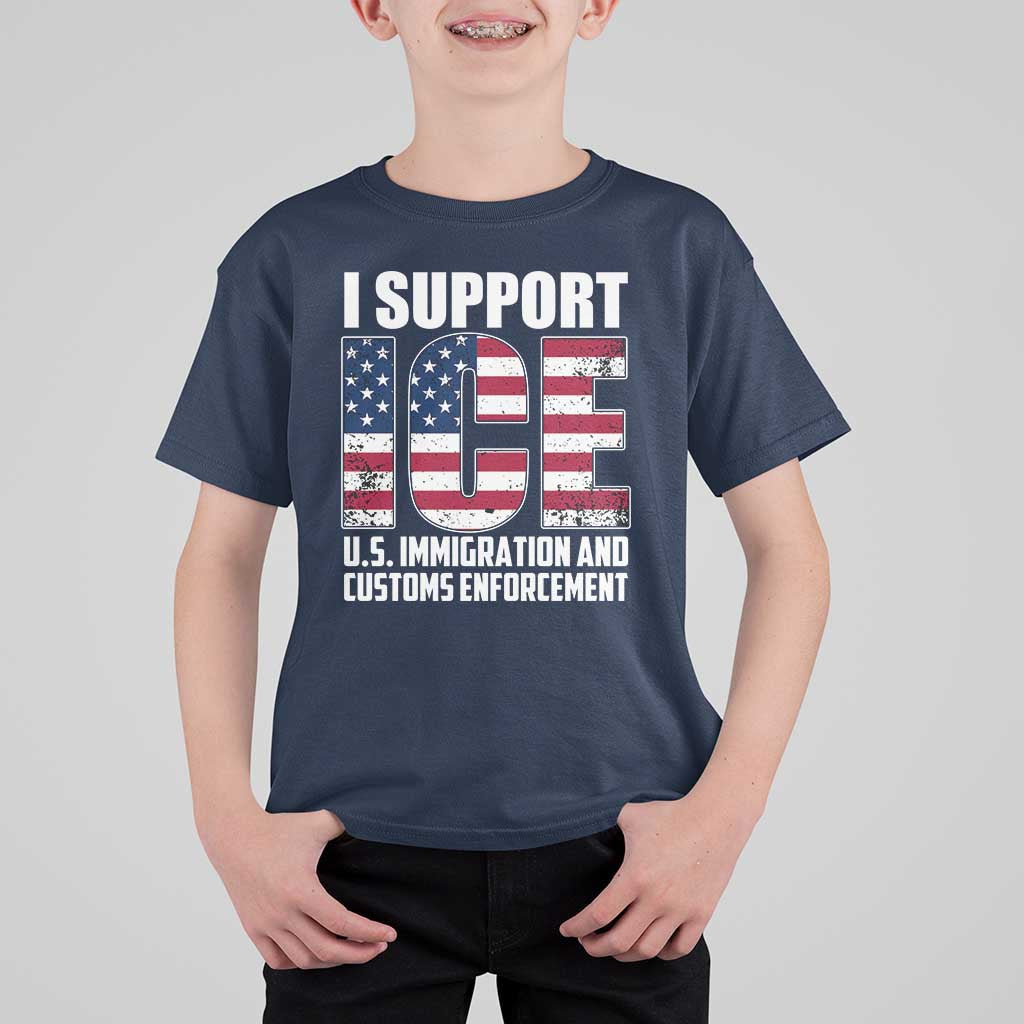 I Support ICE Patriotic Law Enforcement American Flag T Shirt For Kid