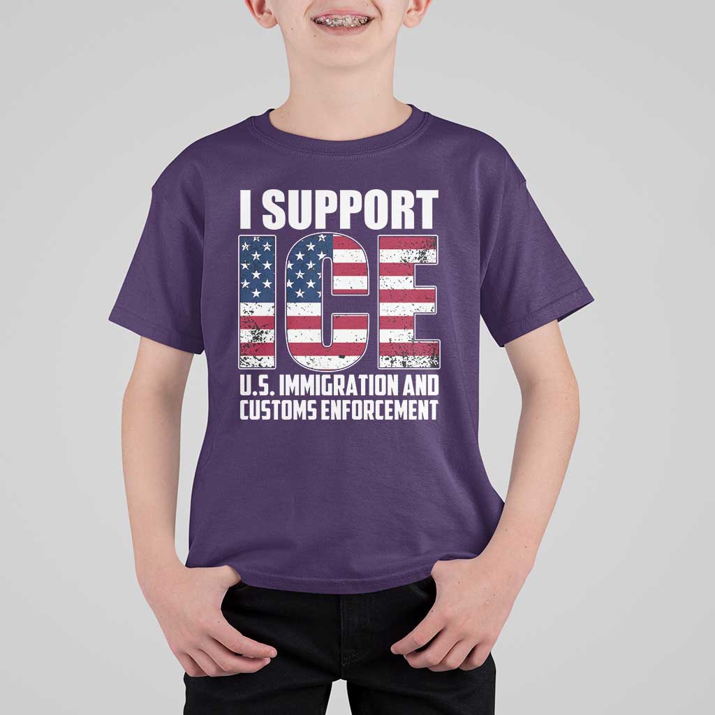 I Support ICE Patriotic Law Enforcement American Flag T Shirt For Kid