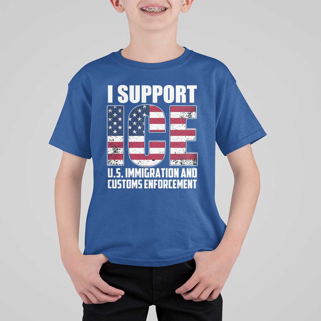 I Support ICE Patriotic Law Enforcement American Flag T Shirt For Kid