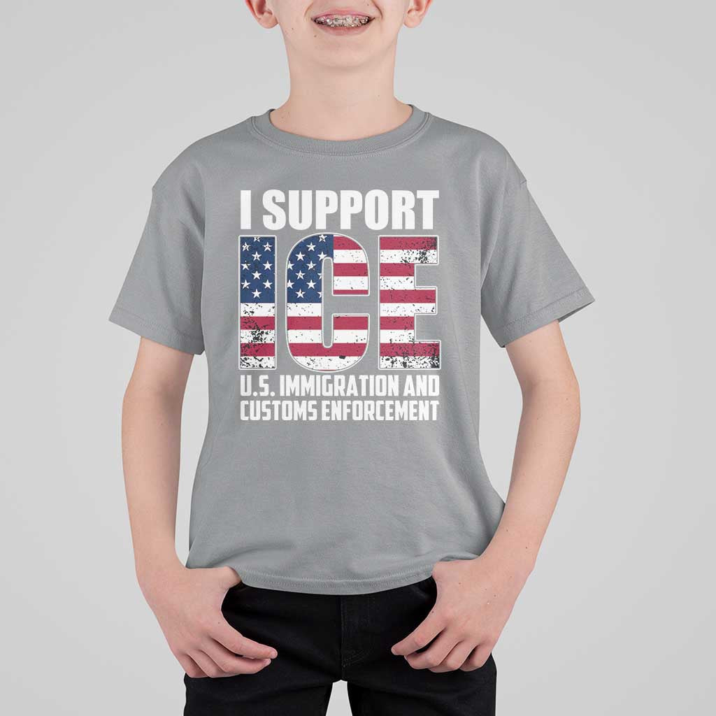 I Support ICE Patriotic Law Enforcement American Flag T Shirt For Kid