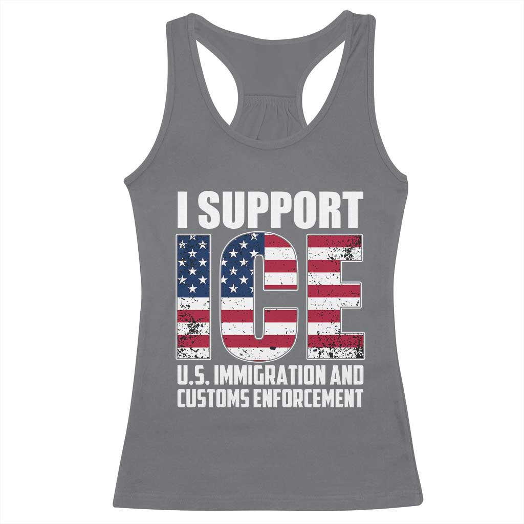 I Support ICE Patriotic Law Enforcement American Flag Racerback Tank Top