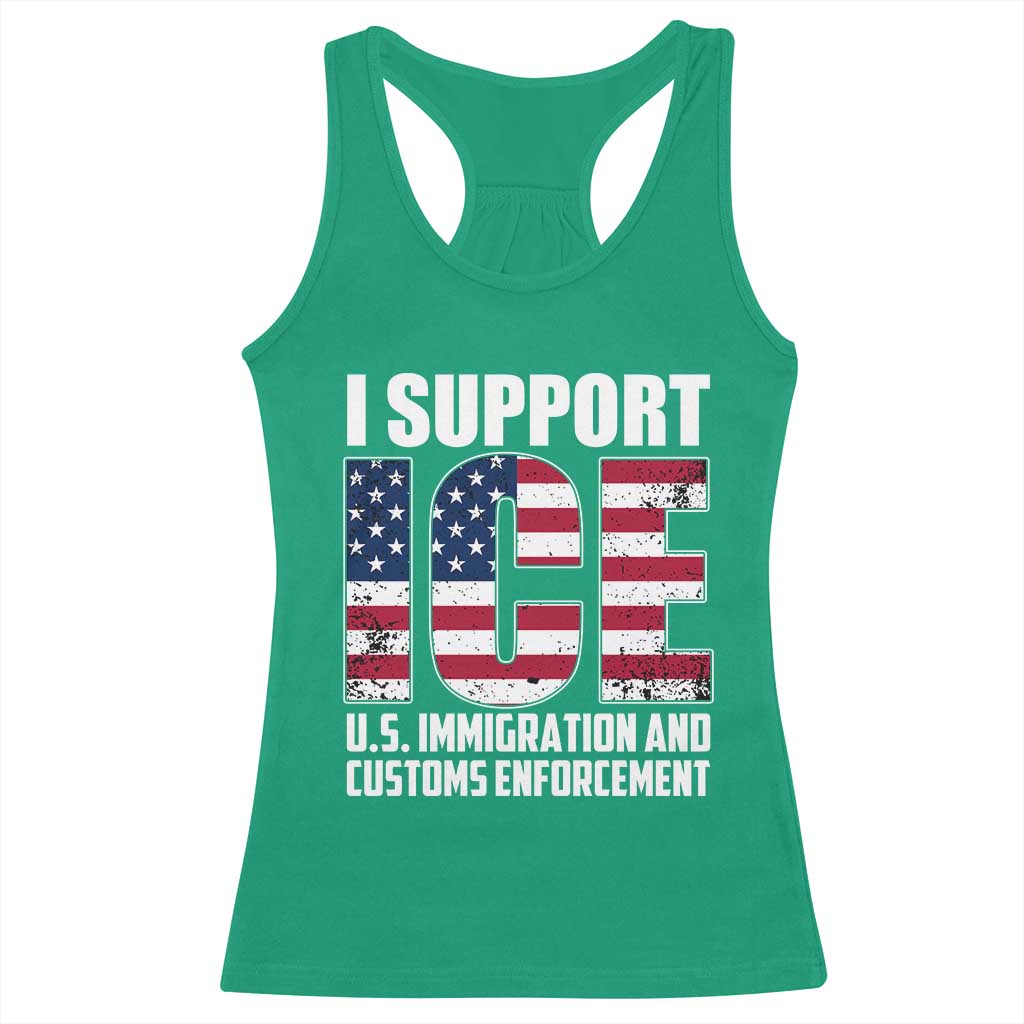 I Support ICE Patriotic Law Enforcement American Flag Racerback Tank Top