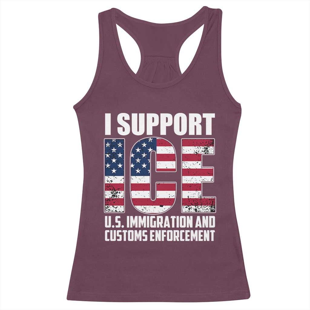 I Support ICE Patriotic Law Enforcement American Flag Racerback Tank Top