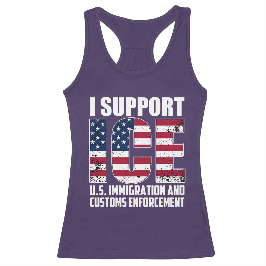 I Support ICE Patriotic Law Enforcement American Flag Racerback Tank Top