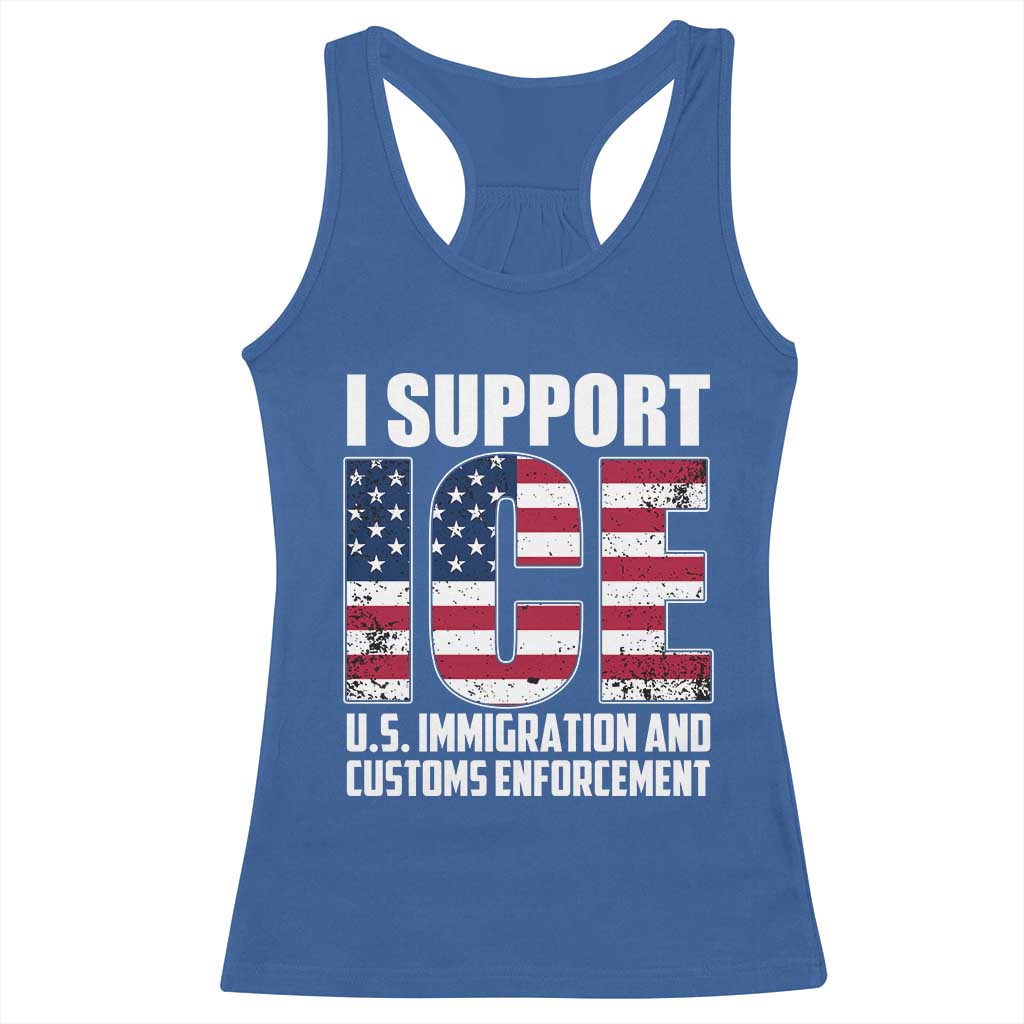 I Support ICE Patriotic Law Enforcement American Flag Racerback Tank Top
