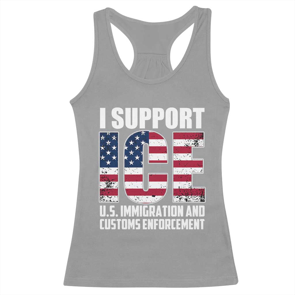 I Support ICE Patriotic Law Enforcement American Flag Racerback Tank Top
