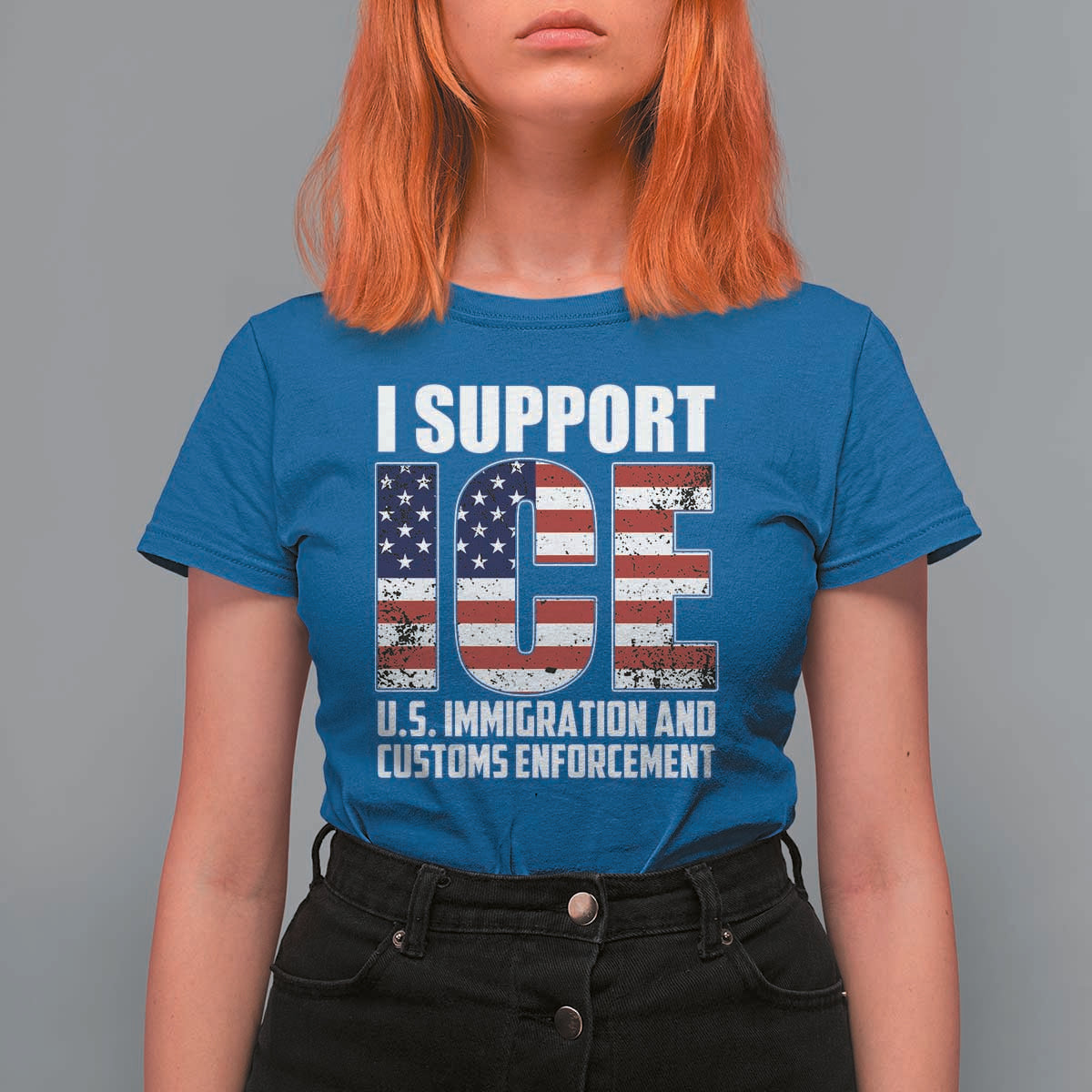 I Support ICE Patriotic Law Enforcement American Flag T Shirt For Women