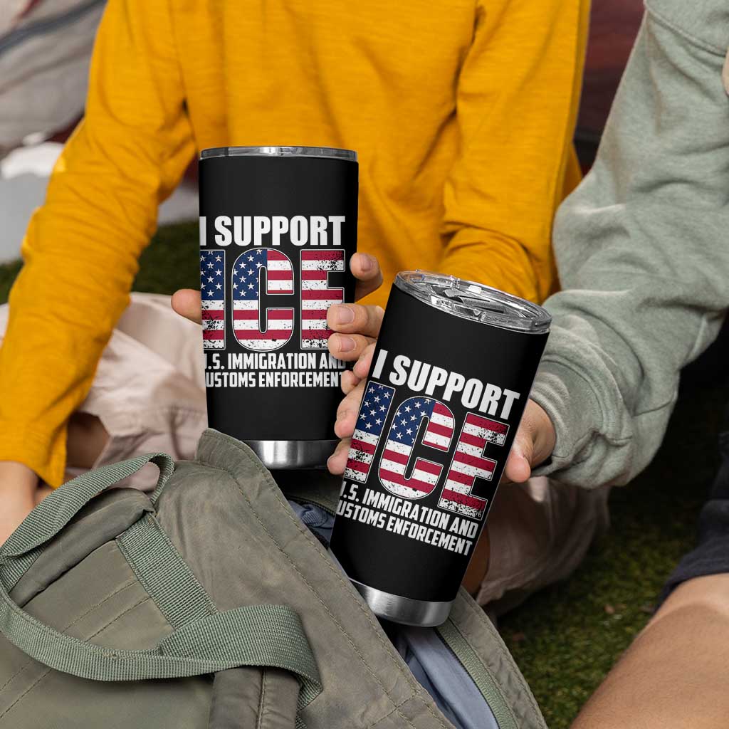 I Support ICE Patriotic Law Enforcement American Flag Tumbler Cup