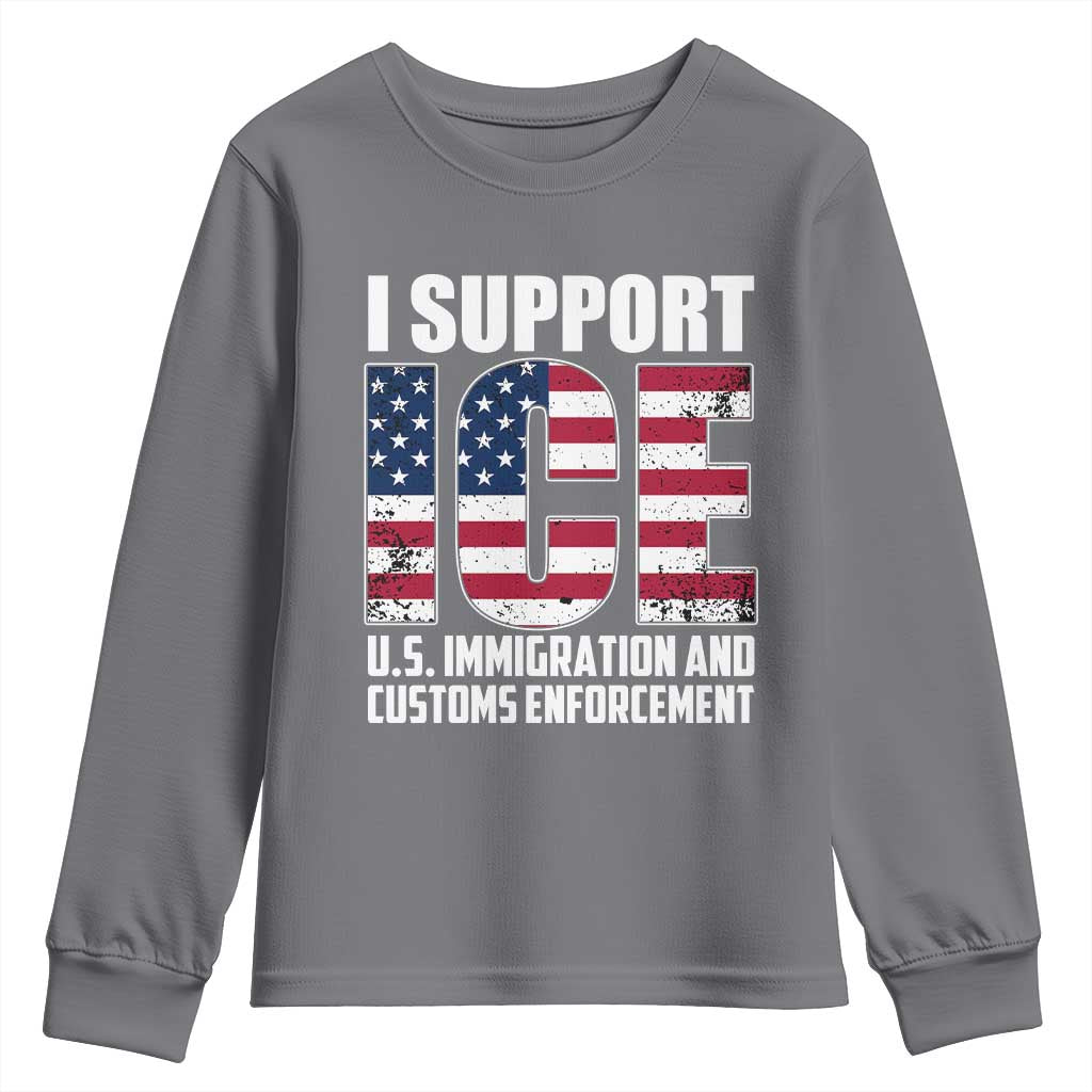 I Support ICE Patriotic Law Enforcement American Flag Youth Sweatshirt