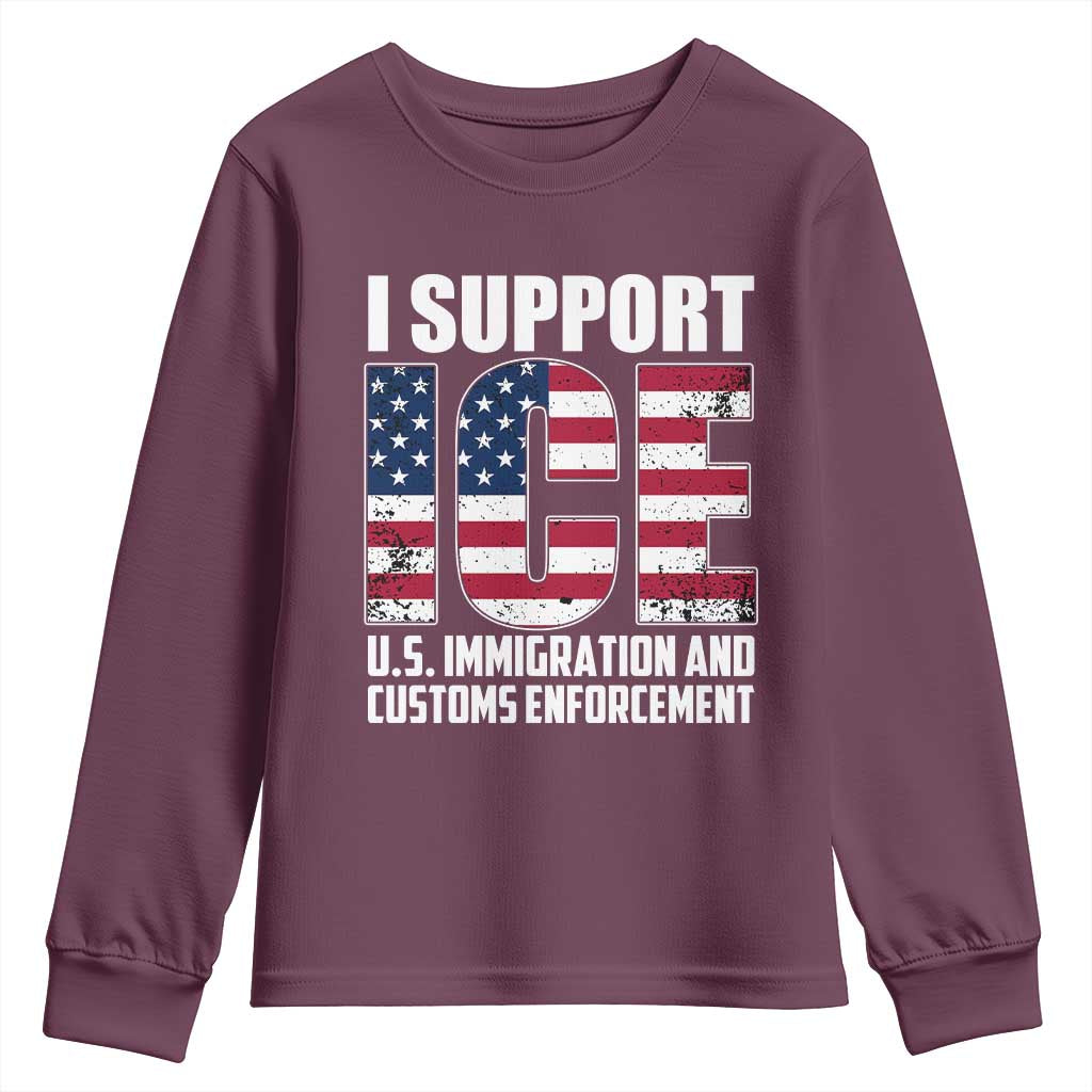 I Support ICE Patriotic Law Enforcement American Flag Youth Sweatshirt