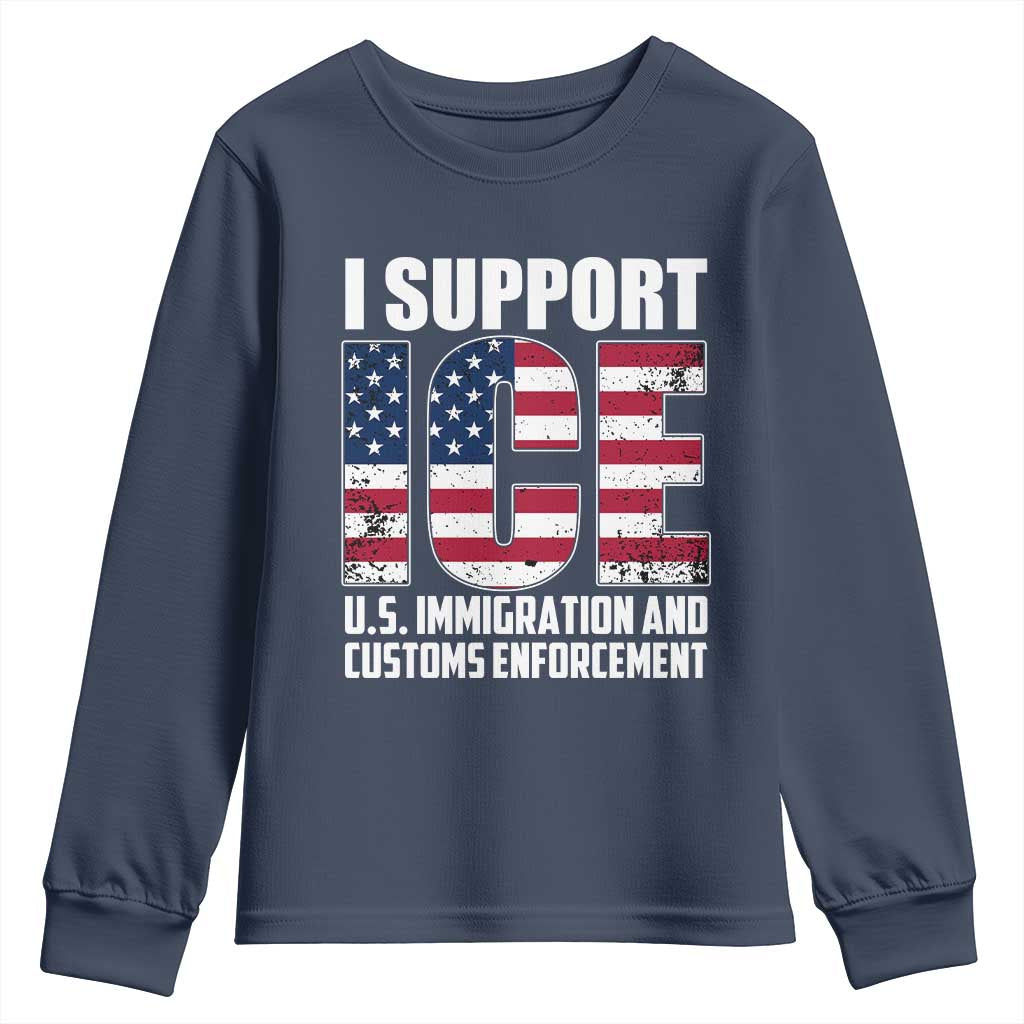 I Support ICE Patriotic Law Enforcement American Flag Youth Sweatshirt