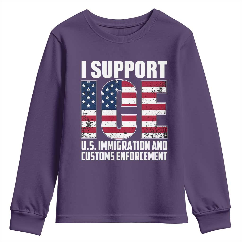 I Support ICE Patriotic Law Enforcement American Flag Youth Sweatshirt