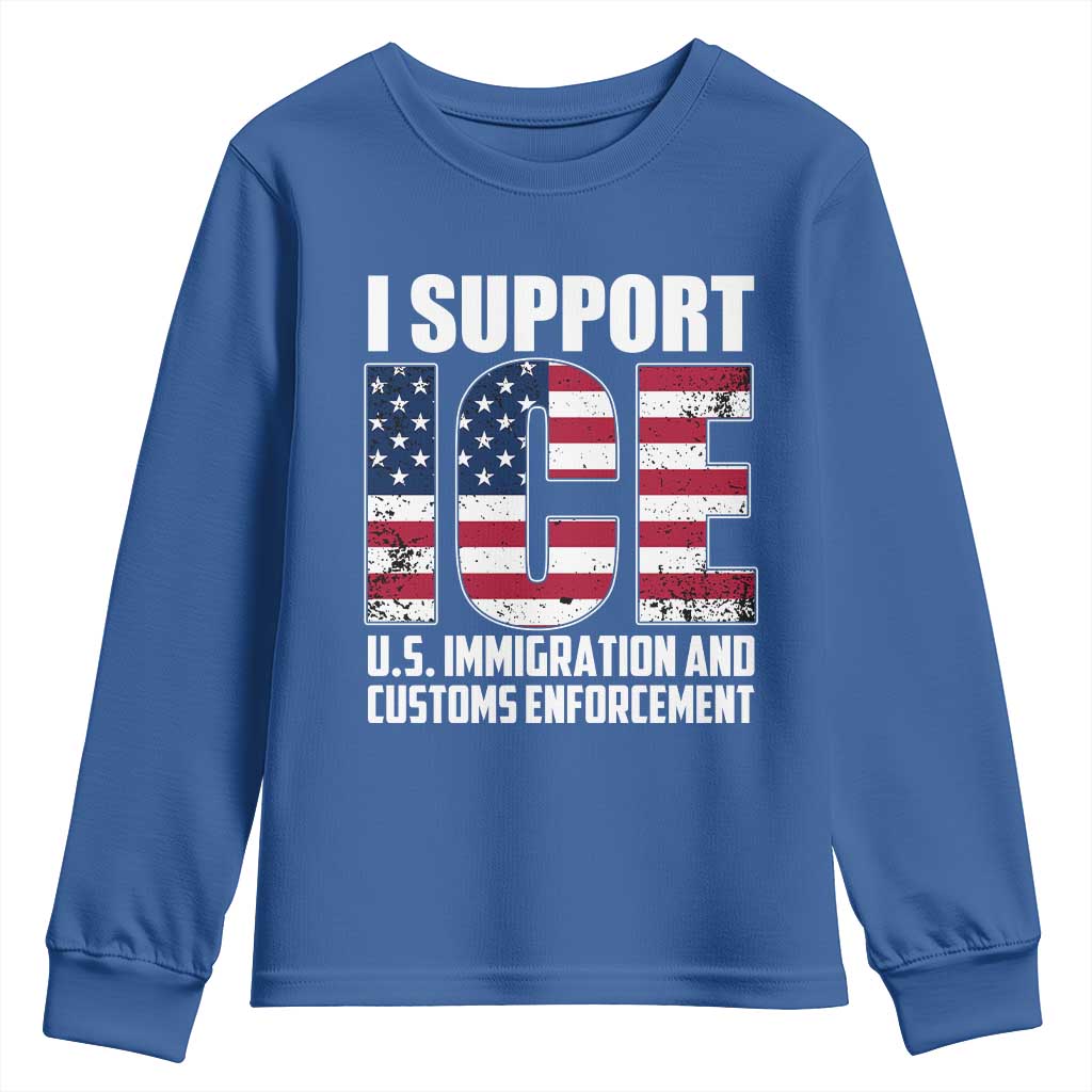 I Support ICE Patriotic Law Enforcement American Flag Youth Sweatshirt