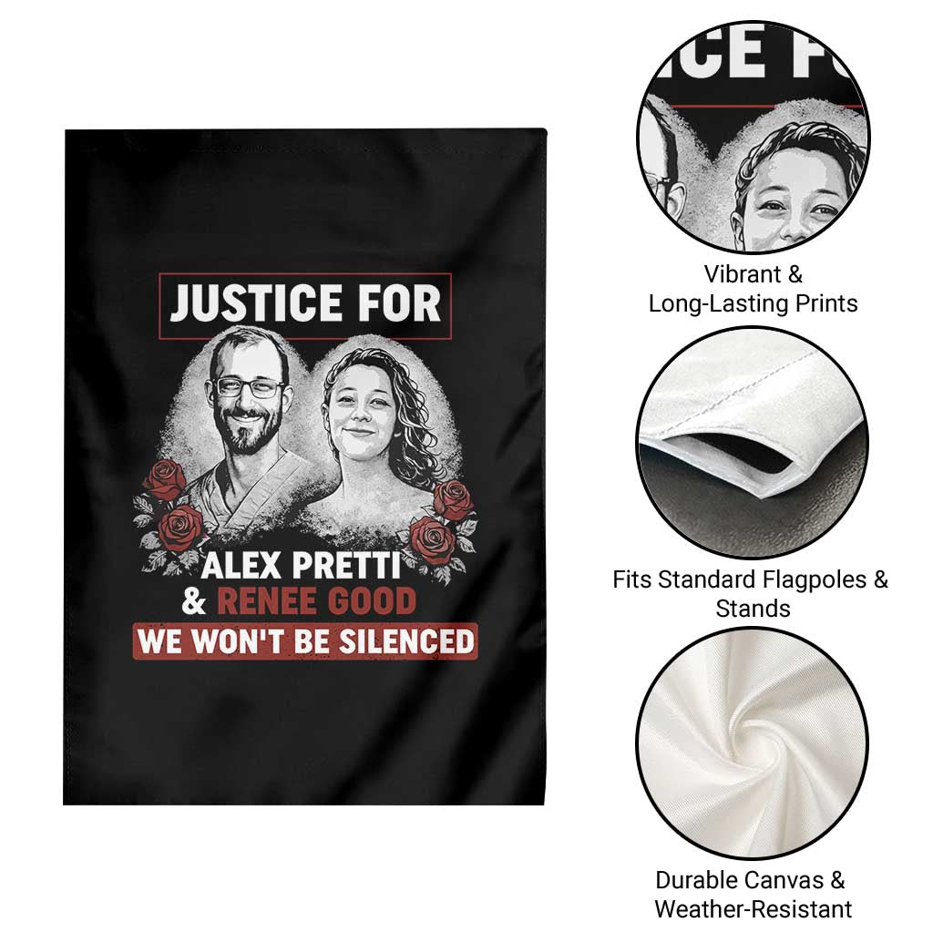 Justice for Alex Pretti and Renee Good Garden Flag We Won’t Be Silenced Minnesota Resistance Protest