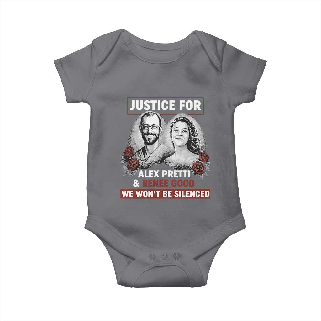Justice for Alex Pretti and Renee Good Baby Onesie We Won’t Be Silenced Minnesota Resistance Protest