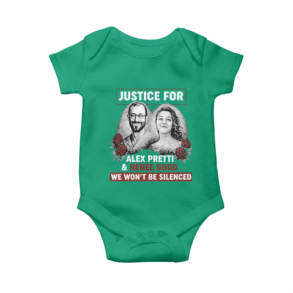 Justice for Alex Pretti and Renee Good Baby Onesie We Won’t Be Silenced Minnesota Resistance Protest