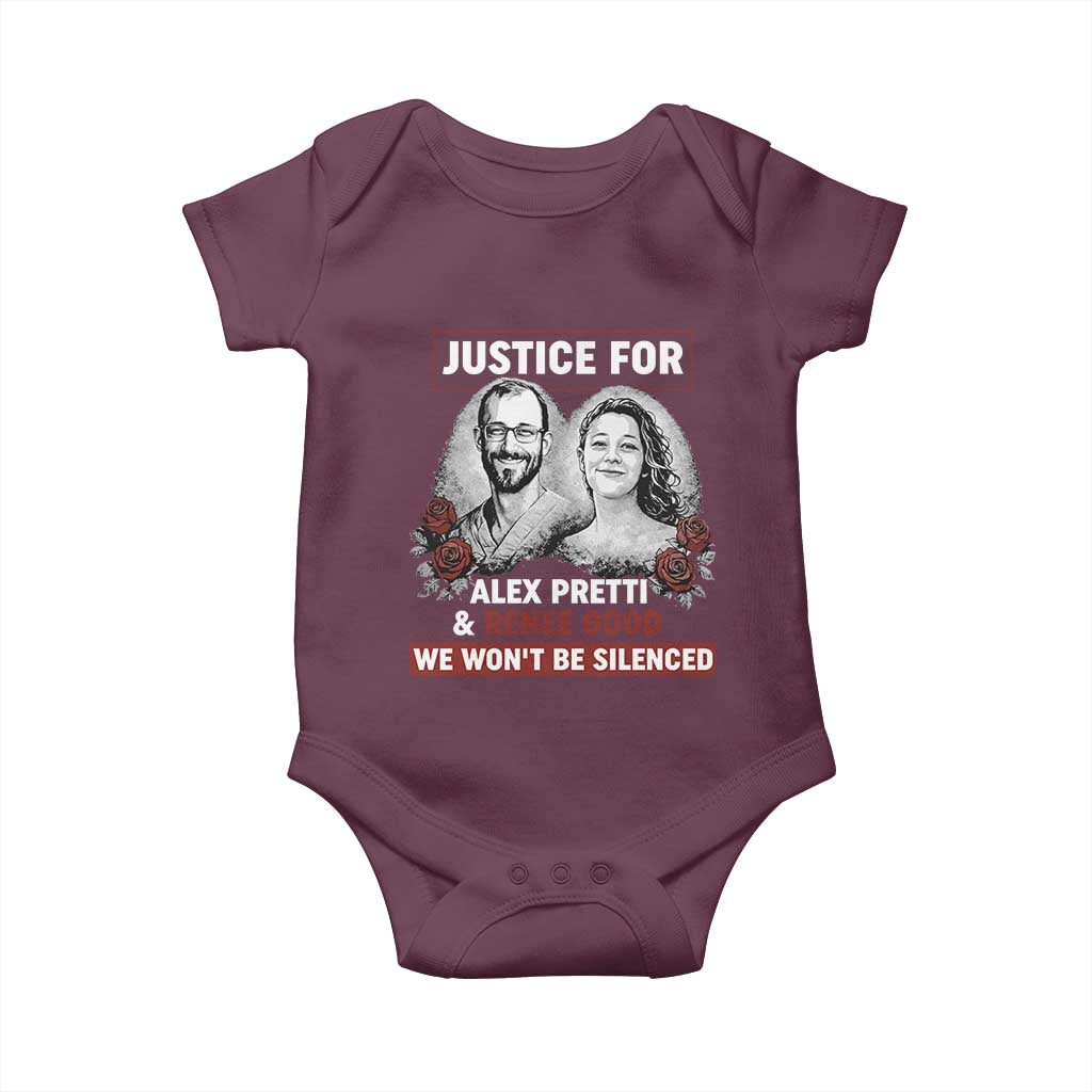 Justice for Alex Pretti and Renee Good Baby Onesie We Won’t Be Silenced Minnesota Resistance Protest