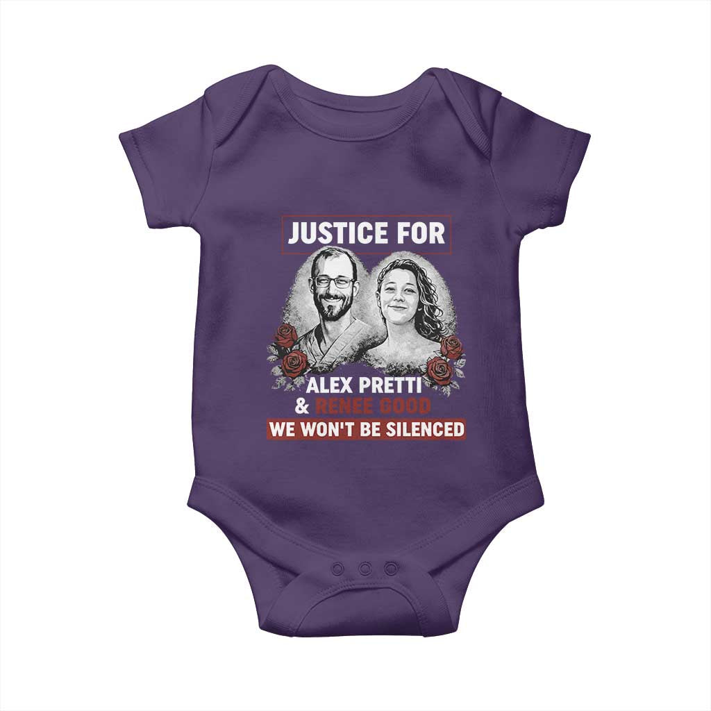 Justice for Alex Pretti and Renee Good Baby Onesie We Won’t Be Silenced Minnesota Resistance Protest