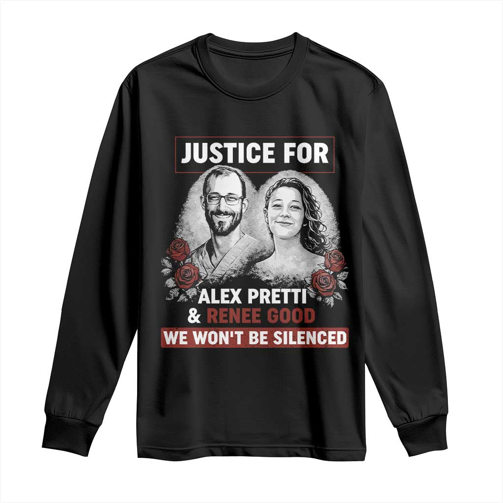 Justice for Alex Pretti and Renee Good Long Sleeve Shirt We Won’t Be Silenced Minnesota Resistance Protest