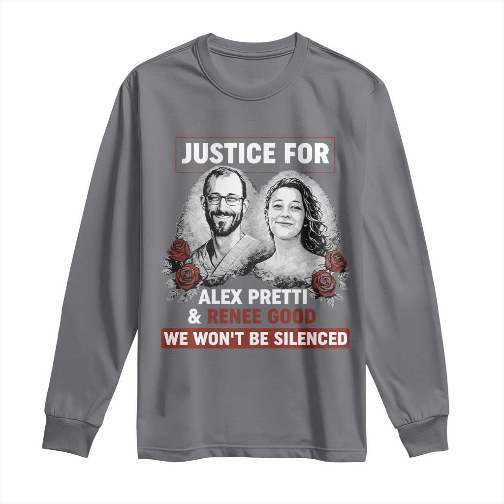 Justice for Alex Pretti and Renee Good Long Sleeve Shirt We Won’t Be Silenced Minnesota Resistance Protest