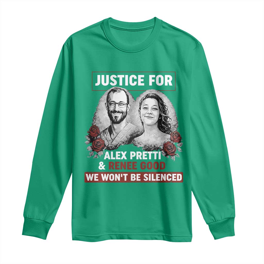 Justice for Alex Pretti and Renee Good Long Sleeve Shirt We Won’t Be Silenced Minnesota Resistance Protest