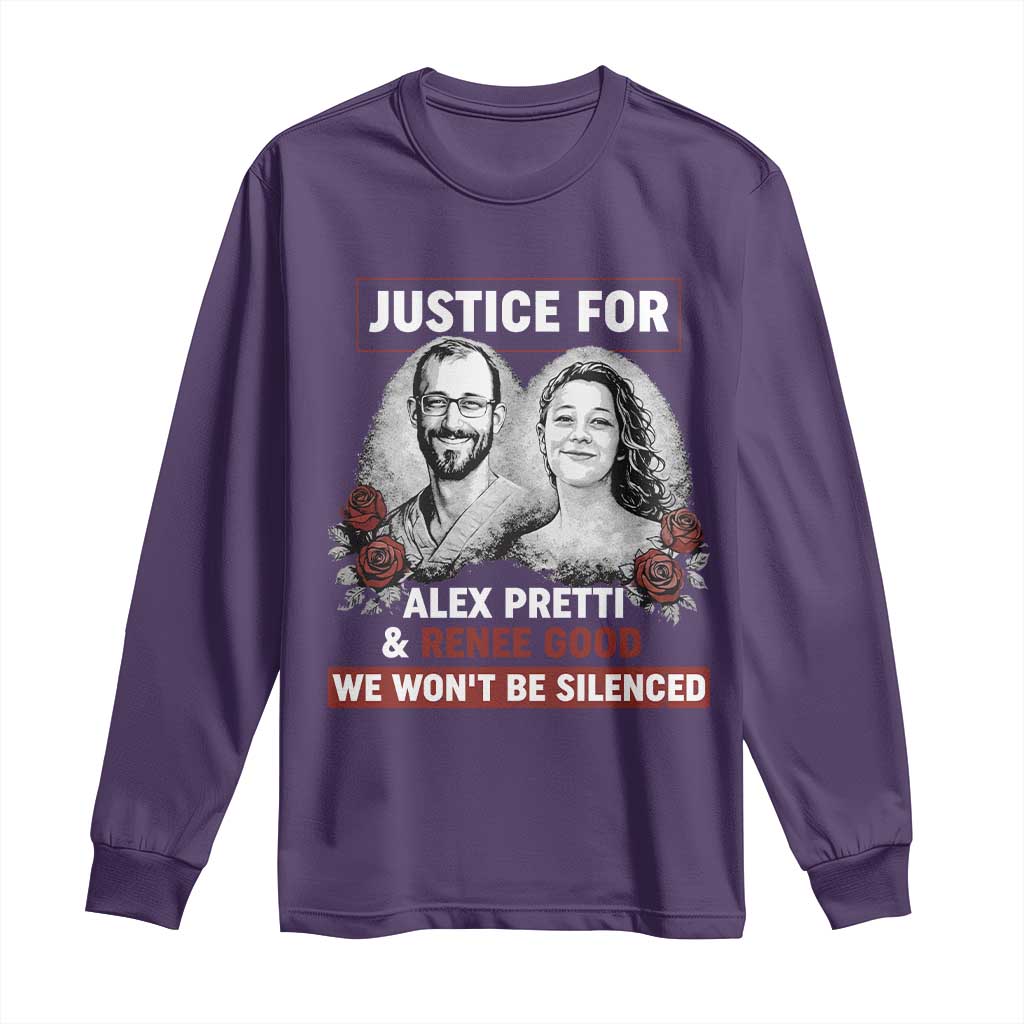 Justice for Alex Pretti and Renee Good Long Sleeve Shirt We Won’t Be Silenced Minnesota Resistance Protest