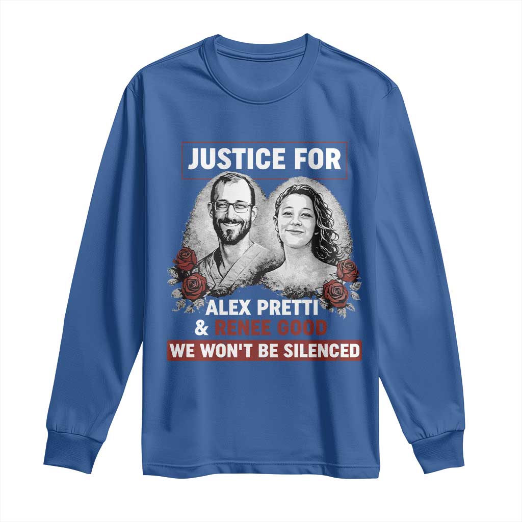 Justice for Alex Pretti and Renee Good Long Sleeve Shirt We Won’t Be Silenced Minnesota Resistance Protest