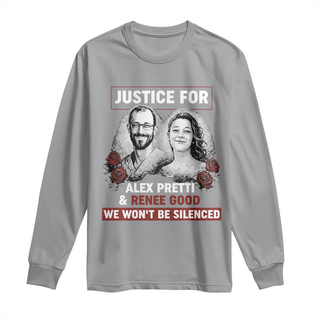Justice for Alex Pretti and Renee Good Long Sleeve Shirt We Won’t Be Silenced Minnesota Resistance Protest