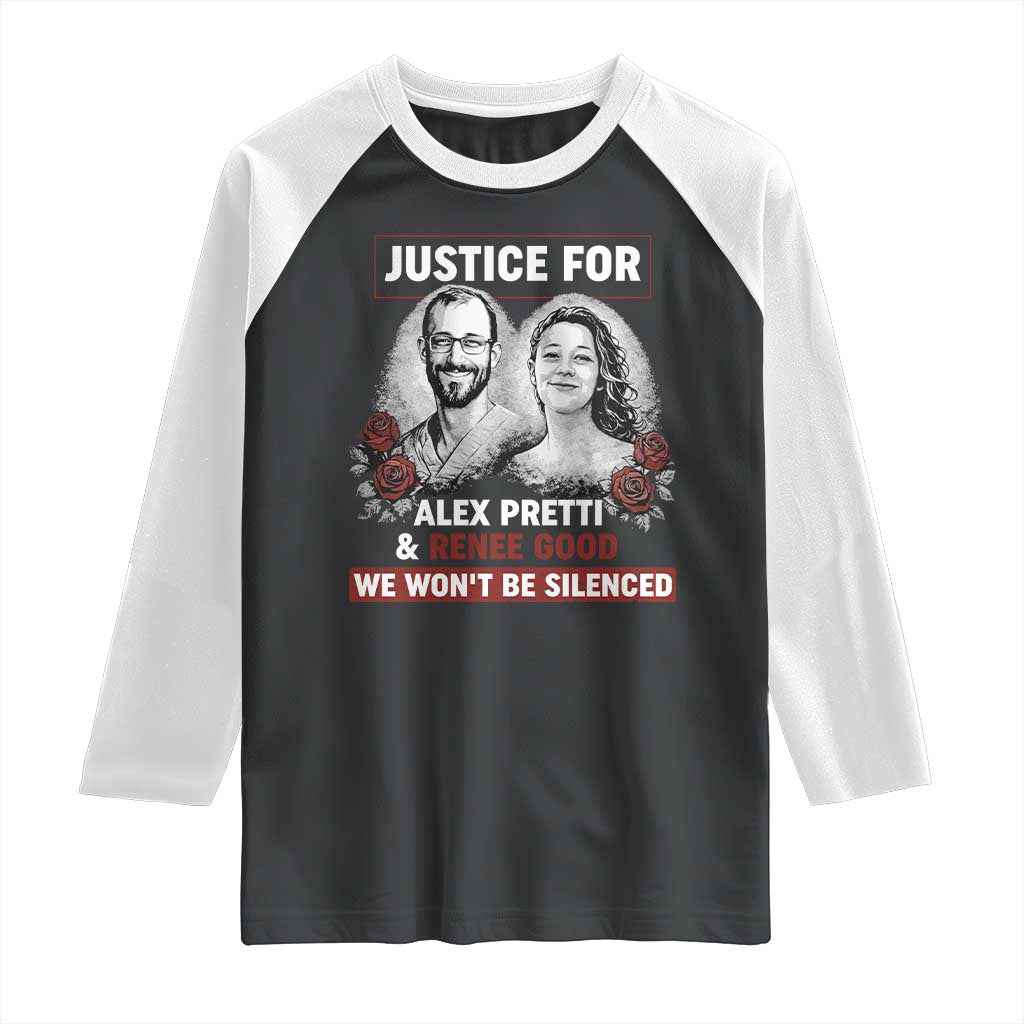 Justice for Alex Pretti and Renee Good Raglan Shirt We Won’t Be Silenced Minnesota Resistance Protest