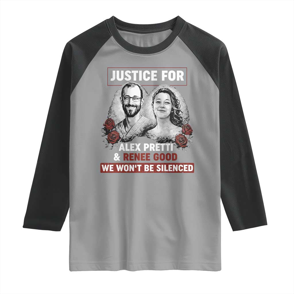 Justice for Alex Pretti and Renee Good Raglan Shirt We Won’t Be Silenced Minnesota Resistance Protest