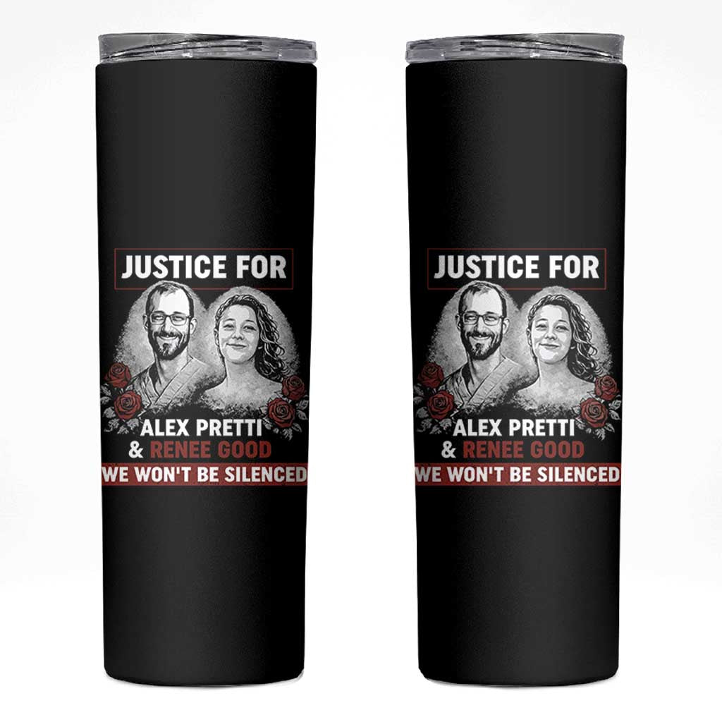 Justice for Alex Pretti and Renee Good Skinny Tumbler We Won’t Be Silenced Minnesota Resistance Protest