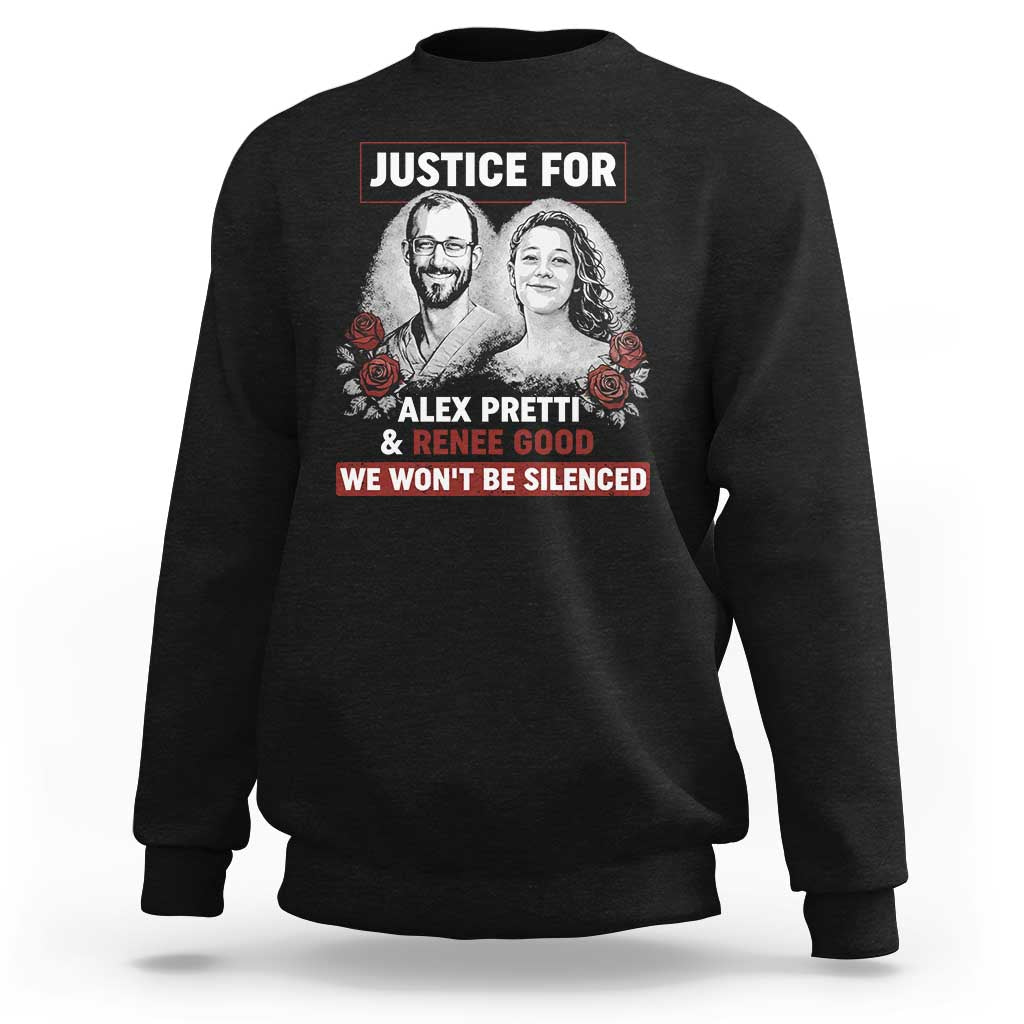 Justice for Alex Pretti and Renee Good Sweatshirt We Won’t Be Silenced Minnesota Resistance Protest