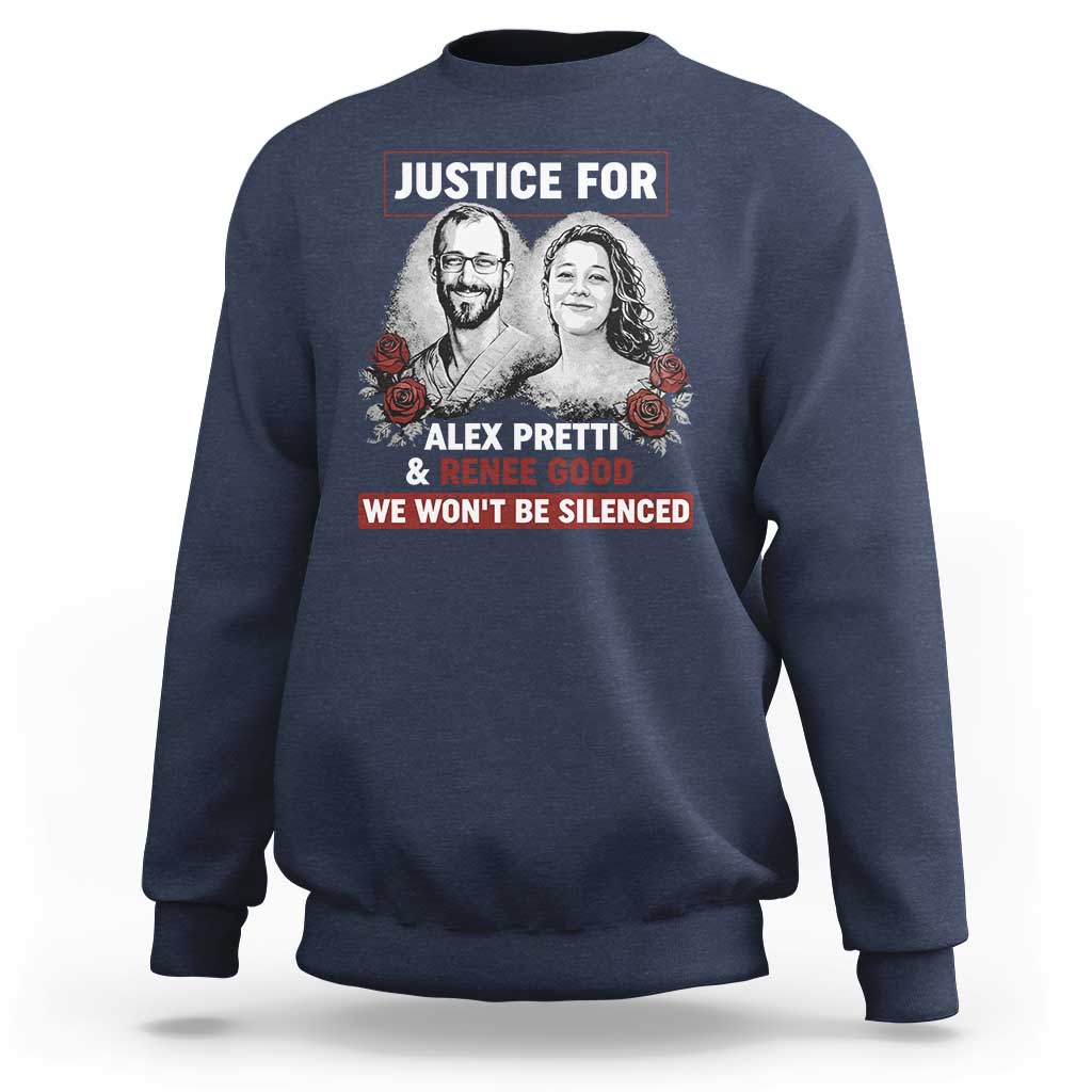 Justice for Alex Pretti and Renee Good Sweatshirt We Won’t Be Silenced Minnesota Resistance Protest