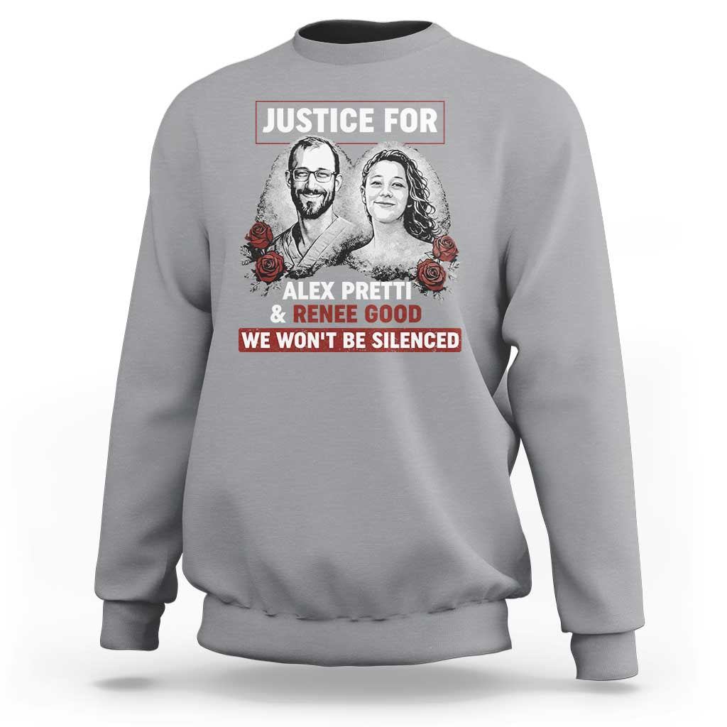 Justice for Alex Pretti and Renee Good Sweatshirt We Won’t Be Silenced Minnesota Resistance Protest