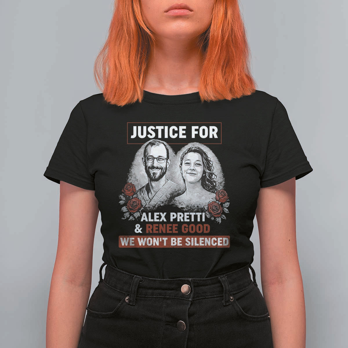 Justice for Alex Pretti and Renee Good T Shirt For Women We Won’t Be Silenced Minnesota Resistance Protest