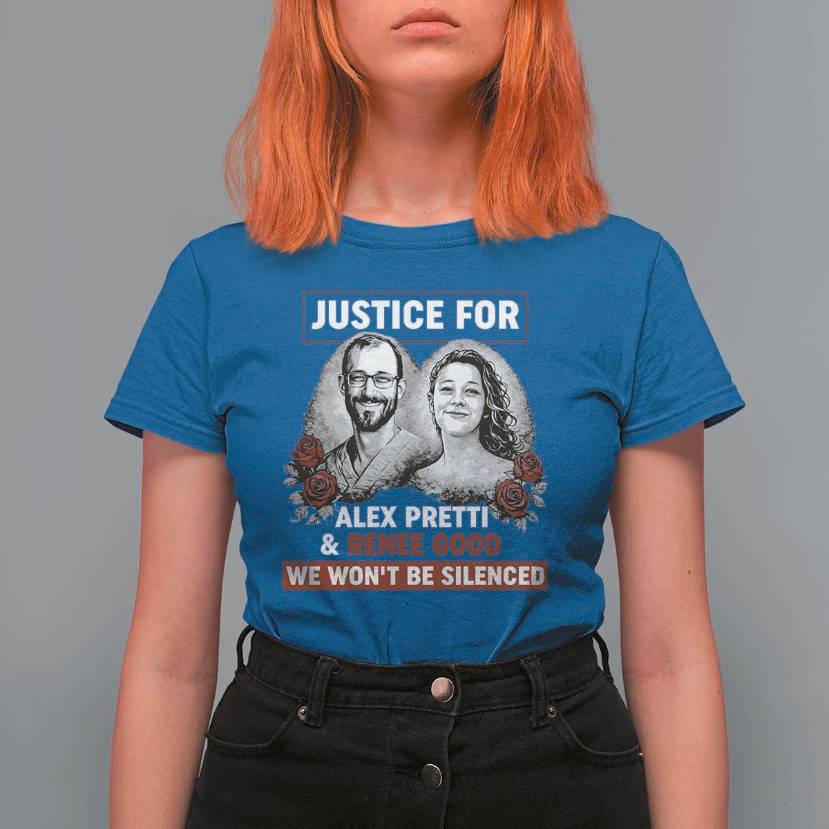 Justice for Alex Pretti and Renee Good T Shirt For Women We Won’t Be Silenced Minnesota Resistance Protest