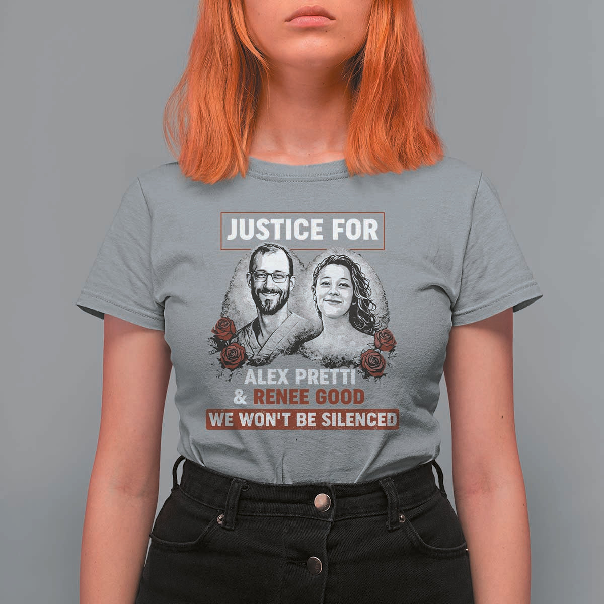 Justice for Alex Pretti and Renee Good T Shirt For Women We Won’t Be Silenced Minnesota Resistance Protest