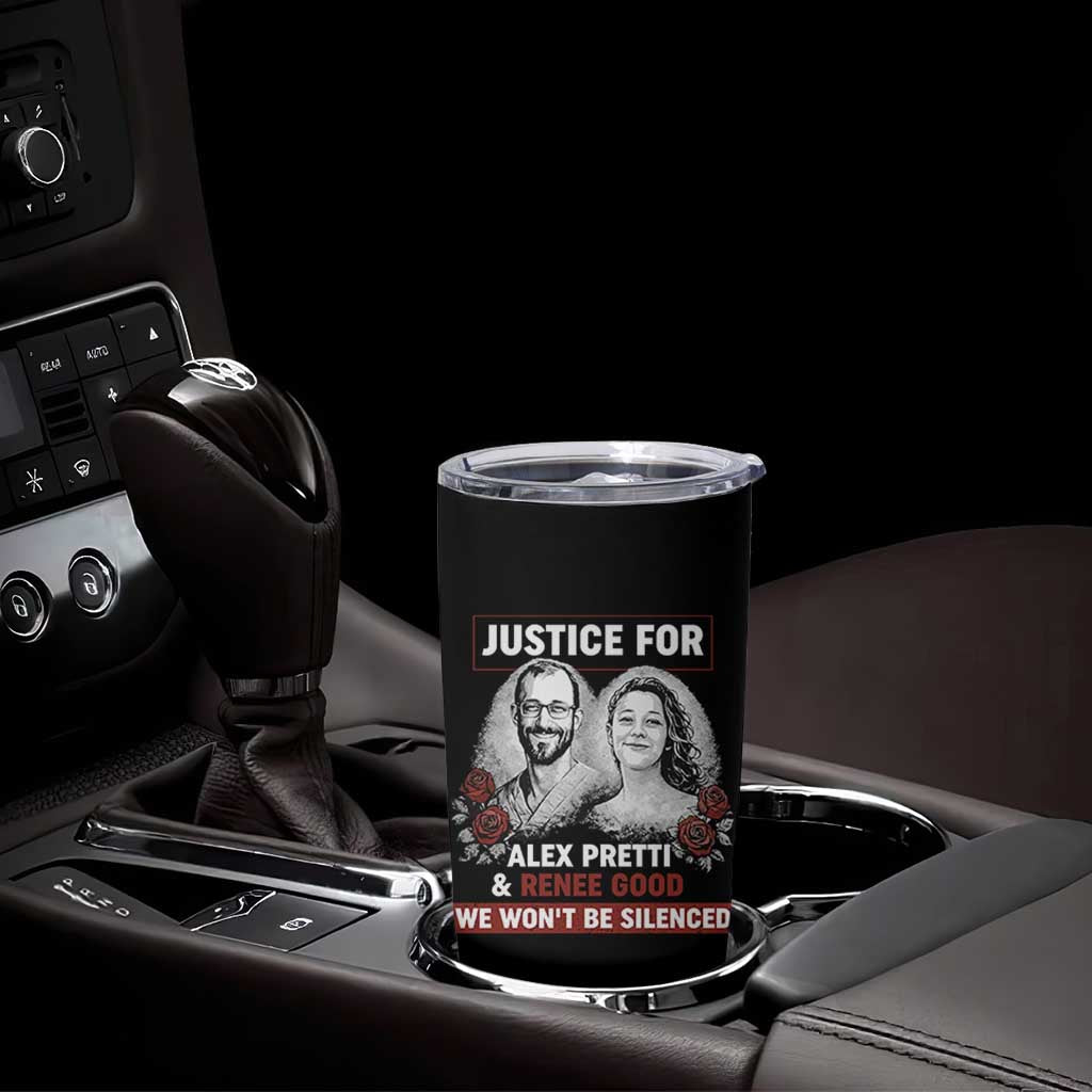 Justice for Alex Pretti and Renee Good Tumbler Cup We Won’t Be Silenced Minnesota Resistance Protest