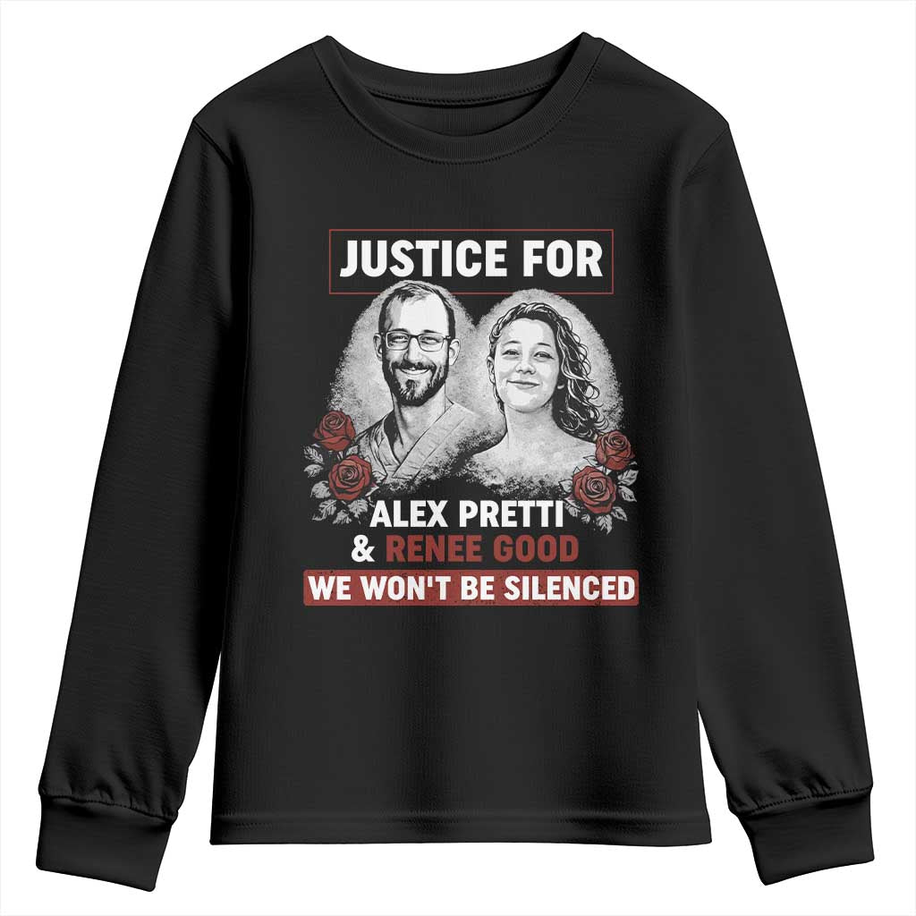 Justice for Alex Pretti and Renee Good Youth Sweatshirt We Won’t Be Silenced Minnesota Resistance Protest