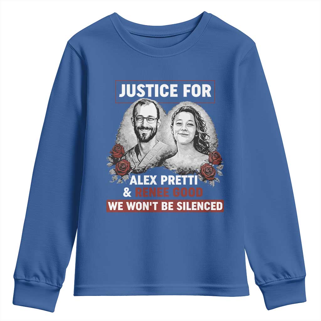 Justice for Alex Pretti and Renee Good Youth Sweatshirt We Won’t Be Silenced Minnesota Resistance Protest