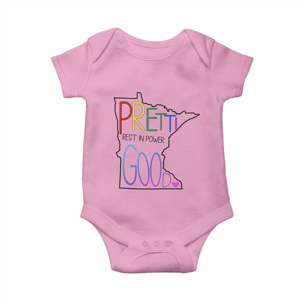 Pretti Good Minnesota Tribute Baby Onesie Rest in Power Rainbow Memorial