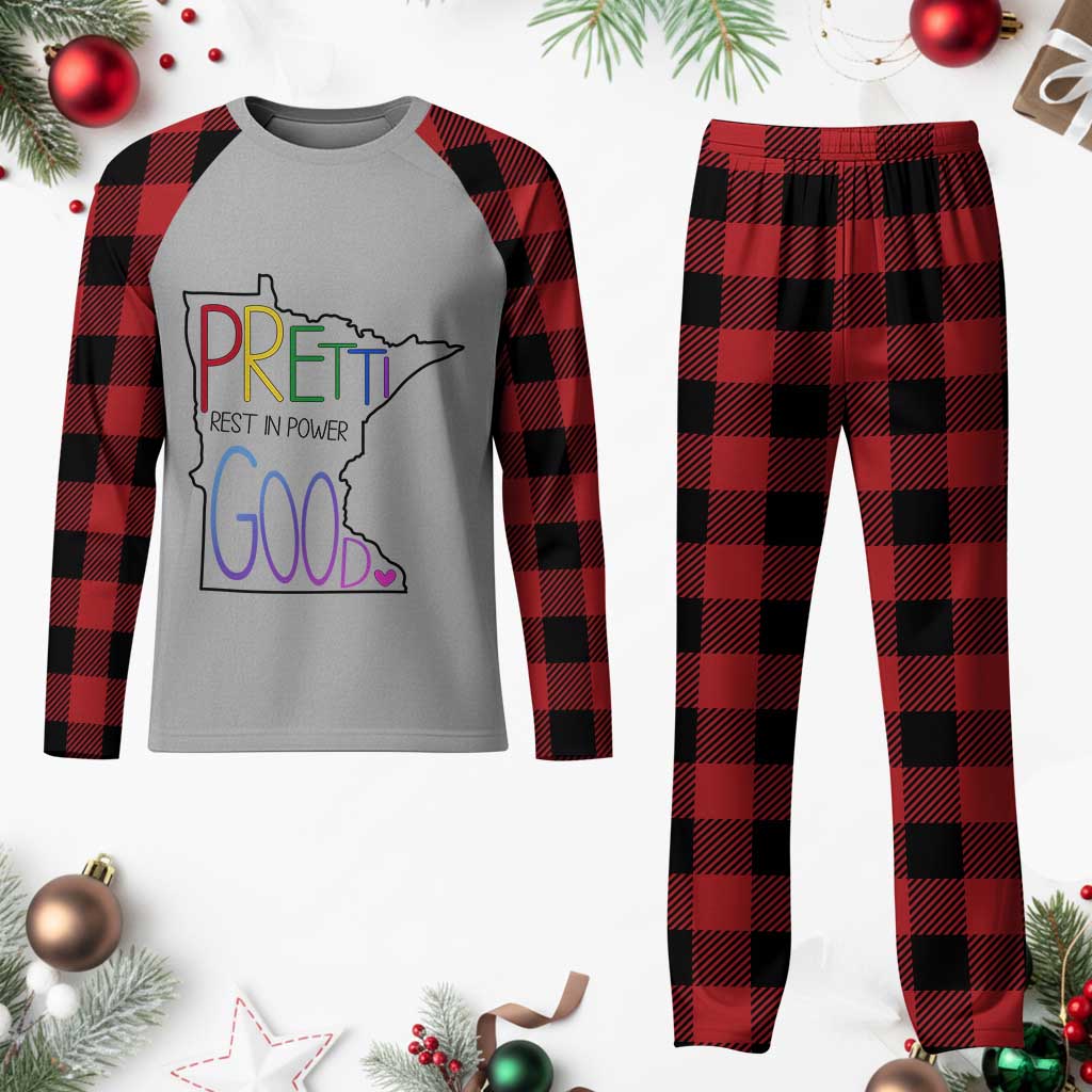 Pretti Good Minnesota Tribute Plaid Pajama Set Rest in Power Rainbow Memorial