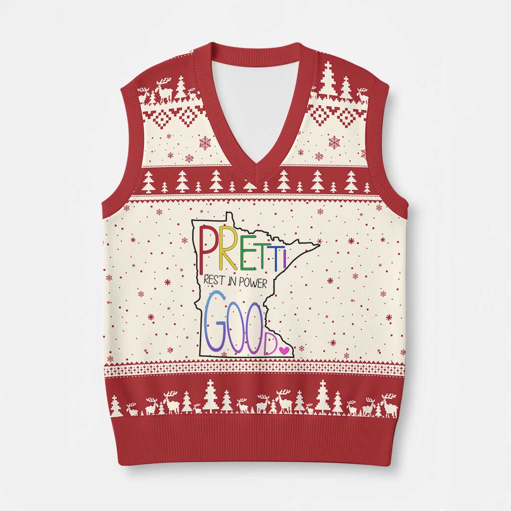Pretti Good Minnesota Tribute V-Neck Knit Sweater Vest Rest in Power Rainbow Memorial