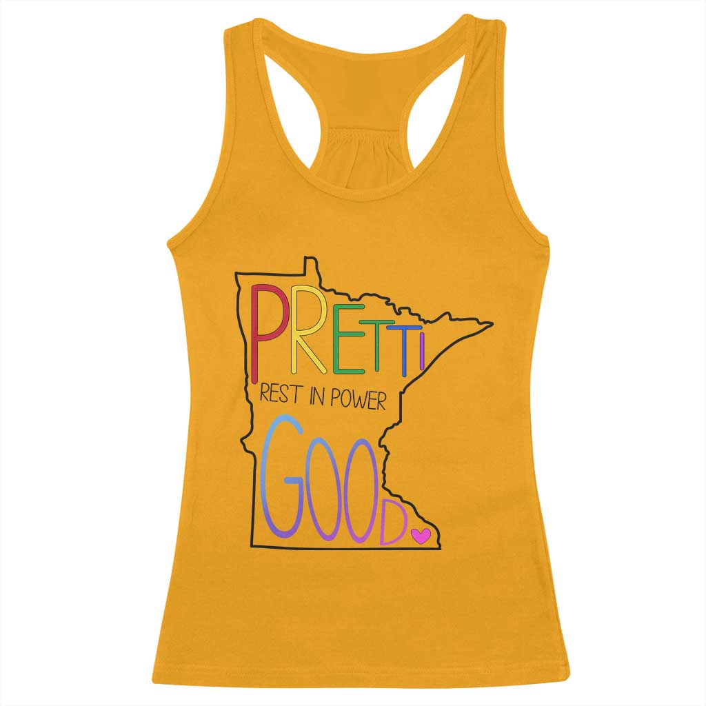 Pretti Good Minnesota Tribute Racerback Tank Top Rest in Power Rainbow Memorial