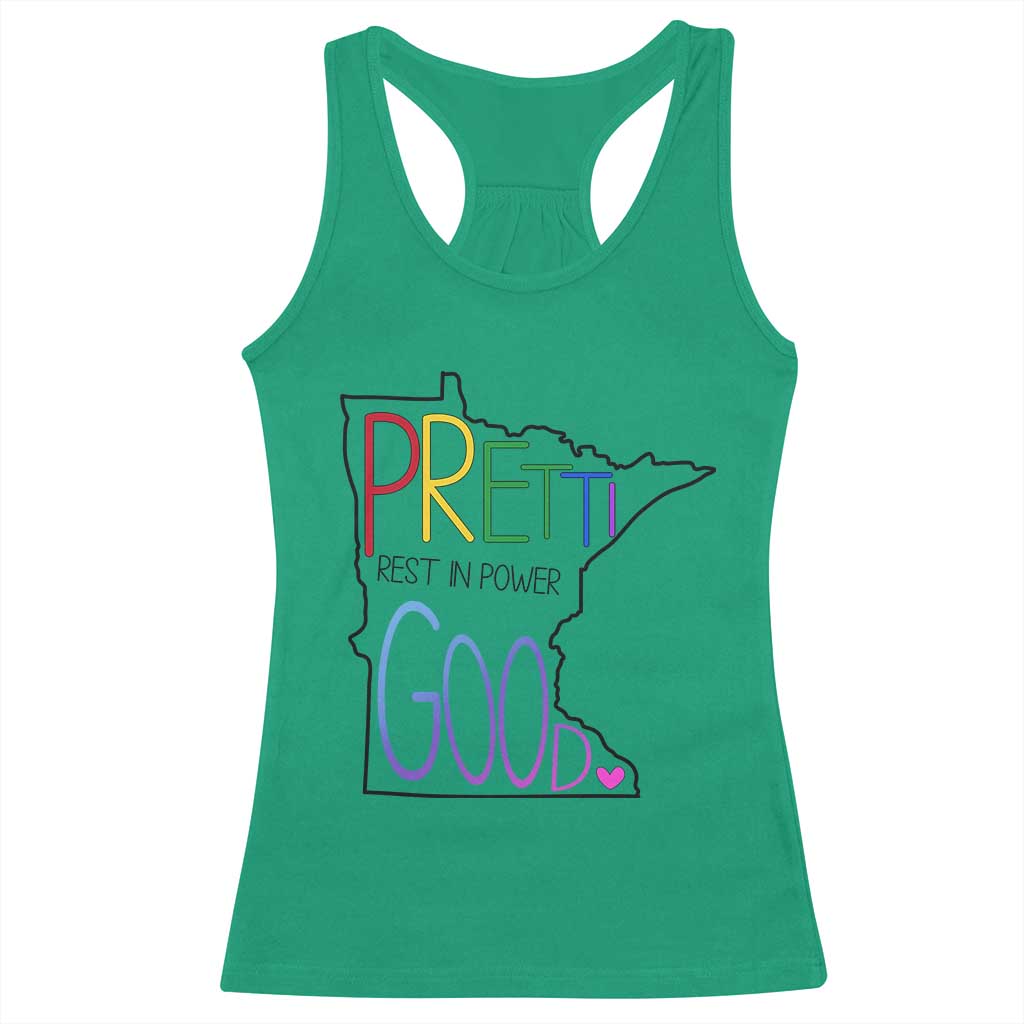Pretti Good Minnesota Tribute Racerback Tank Top Rest in Power Rainbow Memorial