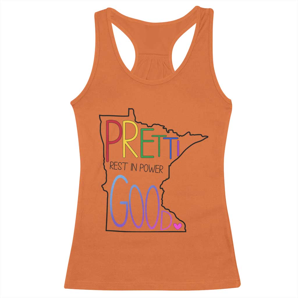 Pretti Good Minnesota Tribute Racerback Tank Top Rest in Power Rainbow Memorial